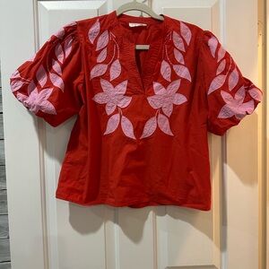 THML Red Blouse with Pink Embroidery